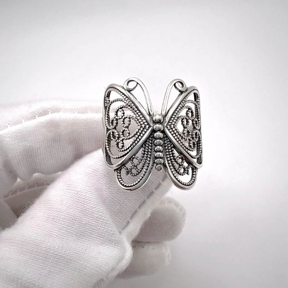 .925 Sterling Silver Filigree Butterfly Ring